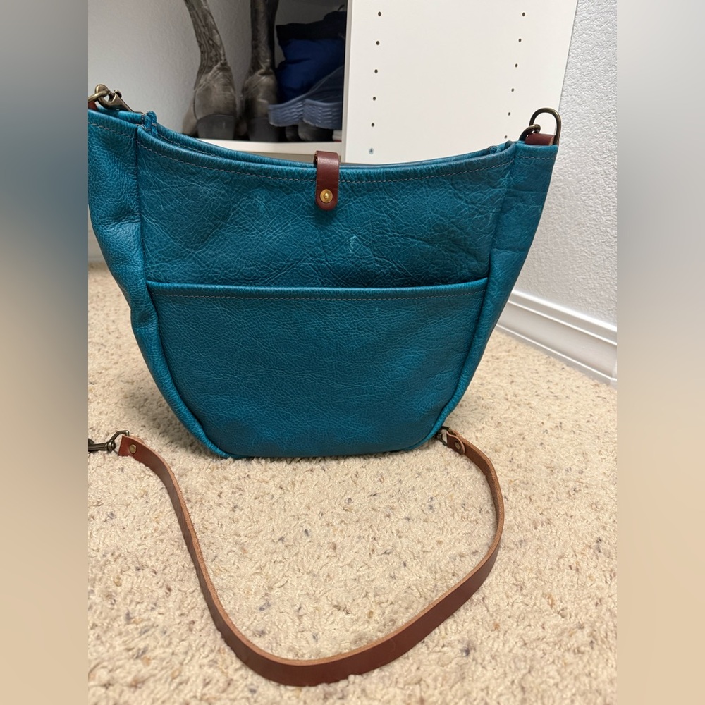 Go Forth Goods Blue Leather Hobo Purse